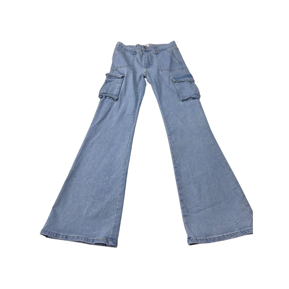 Hers Womens Light Blue Flare Cargo Jeans Size 11